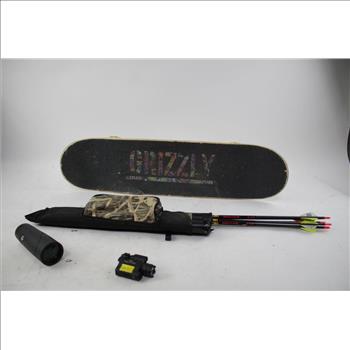 Grizzly Skateboard, Gold Tip Hunter 340 Arrows, Defendtek Tactical LED Laser, 10x42 Scope 4 Pieces