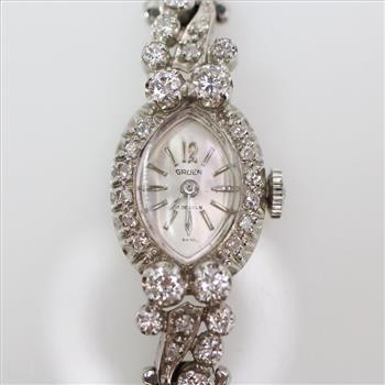Gruen 14k White Gold And Diamond Watch - Evaluated By Independent Specialist