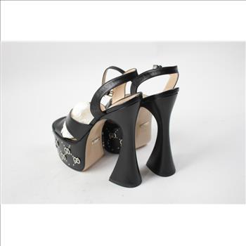 Gucci Interlocking G Leather Platform Sandals, Size 7.5, Black