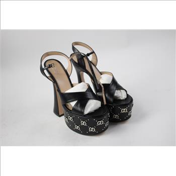 Gucci Interlocking G Leather Platform Sandals, Size 7.5, Black