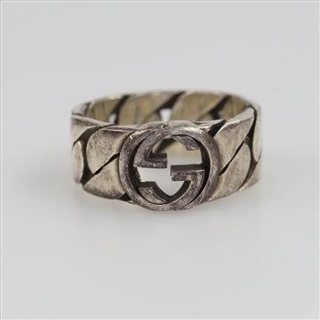 Gucci Sterling Silver Wide Interlocking Ring