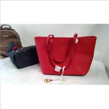 Guess Backpack, Michael Kors Red Handbag, Betsey Johnson Black Handbag, 3 Pieces