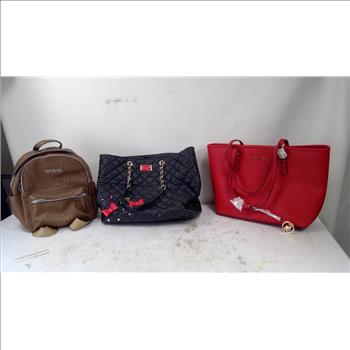Guess Backpack, Michael Kors Red Handbag, Betsey Johnson Black Handbag, 3 Pieces