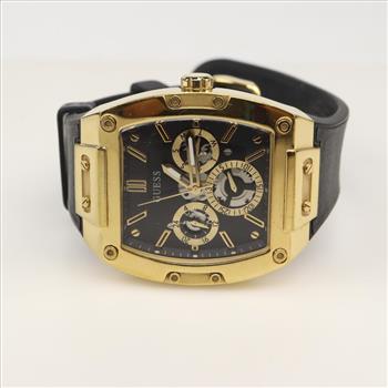 Guess Black Dial Gold Tone Watch