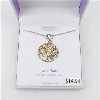 Hallmark Tree Of Life Stainless Steel Clear Stone Necklace