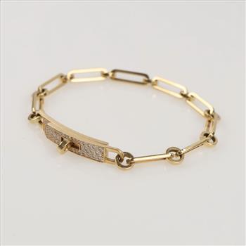 Hermes 0.62ct TW Diamond 18kt Gold Oval Link Bracelet-Evaluated By Our Certified Gemologist-AGS/GIA