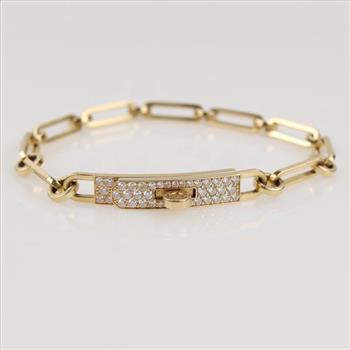 Hermes 0.62ct TW Diamond 18kt Gold Oval Link Bracelet-Evaluated By Our Certified Gemologist-AGS/GIA