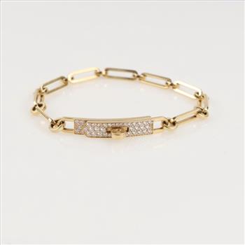 Hermes 0.62ct TW Diamond 18kt Gold Oval Link Bracelet-Evaluated By Our Certified Gemologist-AGS/GIA