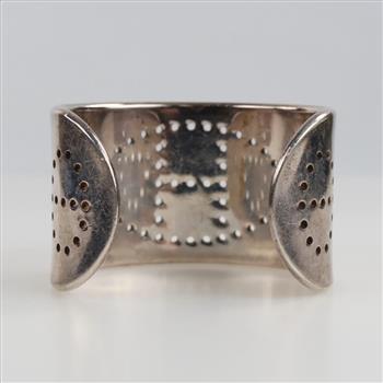Hermes Eclipse Silver Wide Cuff Bangle Bracelet