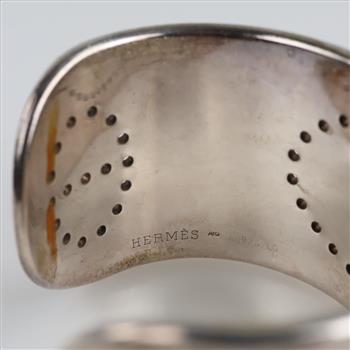 Hermes Eclipse Silver Wide Cuff Bangle Bracelet