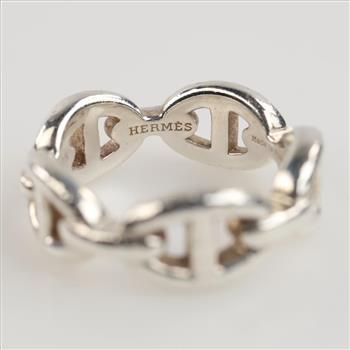 Hermes Sterling Silver Chaine D'ancre Enchainee Ring