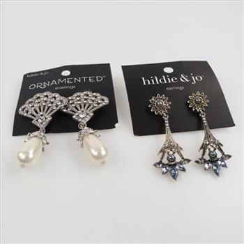 Hildie & Jo Fashion Earrings, Blue And Clear Stone Accent, 2 Pairs