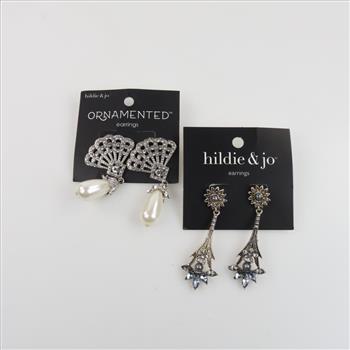 Hildie & Jo Fashion Earrings, Blue And Clear Stone Accent, 2 Pairs
