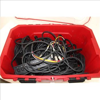 Husky 20 Gallon Tote With Various Cables, 10+ Pieces