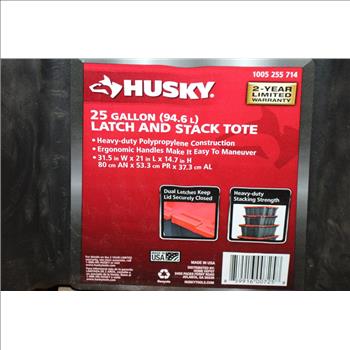 Husky 25 Gal Latch And Stack Tote With Mixed Tools