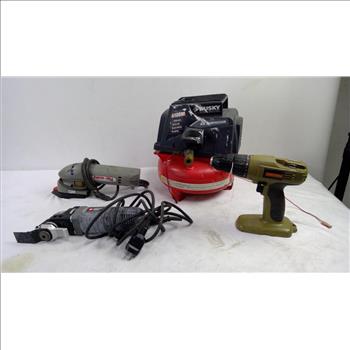 Husky Air Compressor, Stanley Drill, Porter Cable Corded Tools