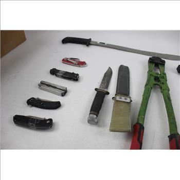 Husky Folding Knives, Doyle Bolt Cutter, Axe, And More Knives, 9 Pieces