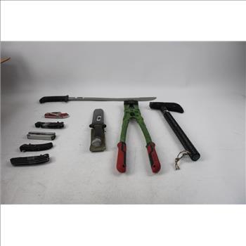 Husky Folding Knives, Doyle Bolt Cutter, Axe, And More Knives, 9 Pieces
