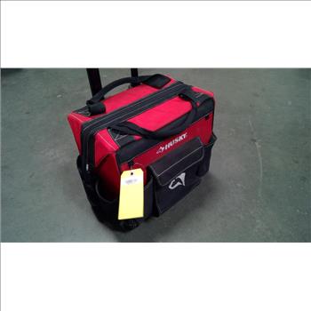 Husky Rolling Tool Bag With Mixed Tool Lot - Stabila Level, Pliers, Chalk Line, And More