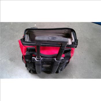Husky Rolling Tool Bag With Mixed Tool Lot - Stabila Level, Pliers, Chalk Line, And More