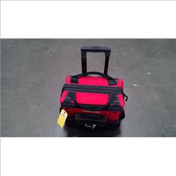 Husky Rolling Tool Bag With Mixed Tool Lot - Stabila Level, Pliers, Chalk Line, And More