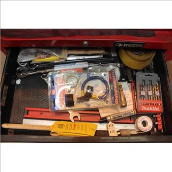 Husky Rolling Tool Chest With Power Tools, Grill Cover, Ryobi Drill And Drive Accessory Kit, Hand Tools, & More; 30+ Pieces