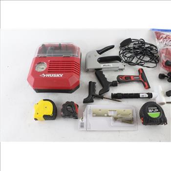 Husky Tire Inflator, Tripod Work Light And More, 17 Pieces