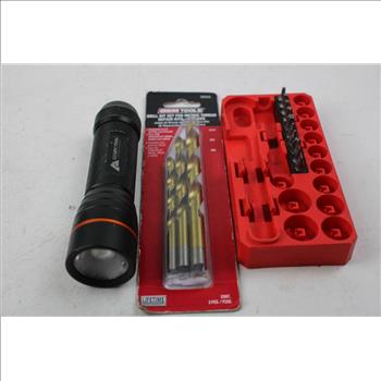 Husky Tool Bag With Magnetic Bit Screwdriver Set, SureBilt Drill Bit Set, And More