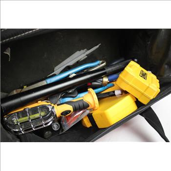 Husky Tool Bag With Mixed Tool Lot - Drill Bits, Electrical Tape, Pliers, And More