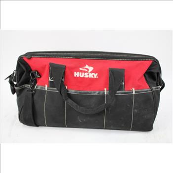 Husky Tool Bag With Mixed Tool Lot - Drill Bits, Electrical Tape, Pliers, And More