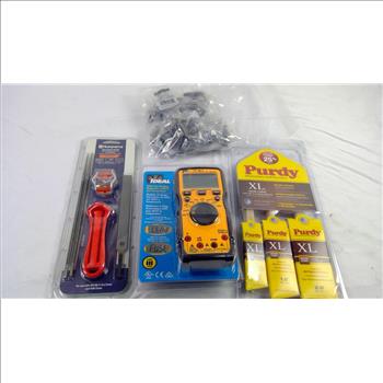Husqvarna Saw Chain File Kit, IDEAL Multimeter, Purdy Painting Tools, And Hinges