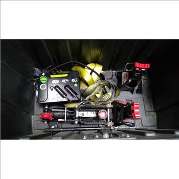 Hyper Tough Jack Stands, Floor Jack, And More, 6 Pieces In Pro Tuff Bin