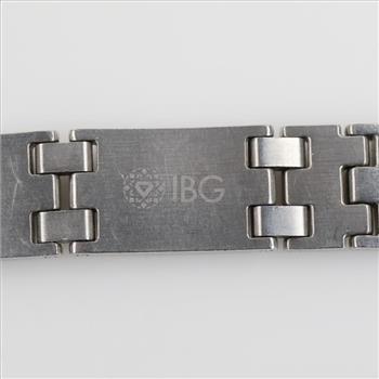 IBG Stainless Steel Men's Diamond And Black Enamel Bracelet