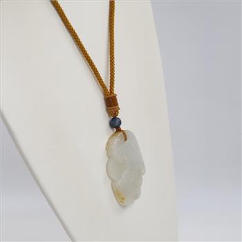 Ice Jade Carved Dragon Pendant On Cord Necklace