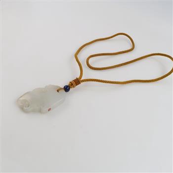 Ice Jade Carved Dragon Pendant On Cord Necklace
