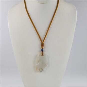 Ice Jade Carved Dragon Pendant On Cord Necklace