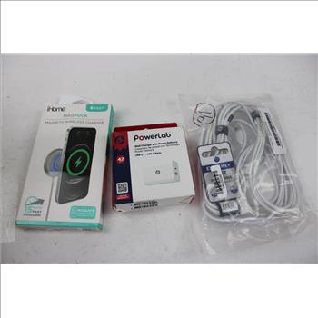 IHome Magpuck 6 Ft. Magnetic Charger, Powerlab Wall Charger, Pink Tech Solutions Power Bank TS-PBC63 And More