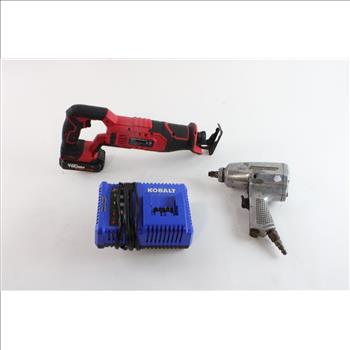 Impact Drill, Reciprocating Saw, And Battery Charger, 3 Pieces
