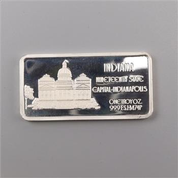 Indiana 19th State Fine Silver 1 Troy Oz Bar