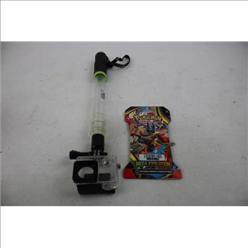 Instax Mini SE Digital Camera, Pokemon Trading Card Pack Closed, Selfie Stick