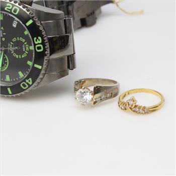 Invicta Pro-Diver Watch And 2 Costume Rings
