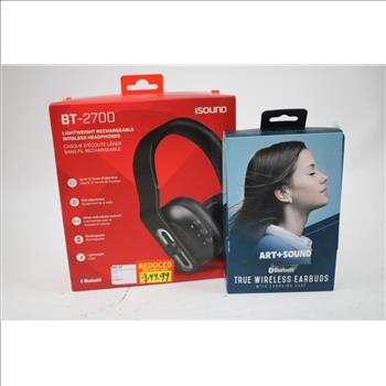 ISound Headphones, Wireless Earbuds, Polaroid HD Wireless Audio Bundle, 3 Pieces