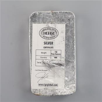 Istanbul Gold Refinery Fine Silver 10 Troy Oz Bar