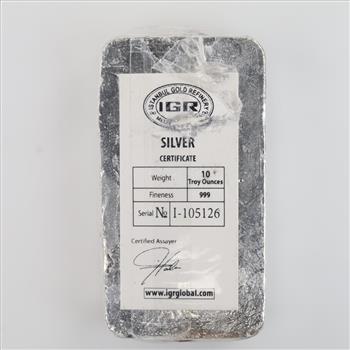 Istanbul Gold Refinery Fine Silver 10 Troy Oz Bar