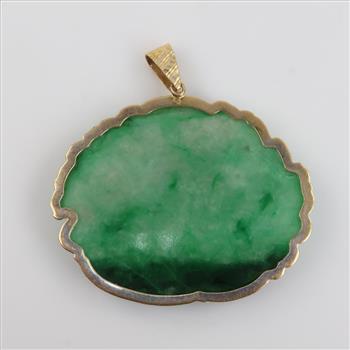 Jadeite Carved Laughing Buddha & Fish, 14kt Gold Bail And Frame