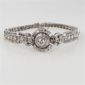 Jaeger LeCoultre 14.67ctTW Diamond Platinum Dress Watch-Evaluated By Certified Gemologist-AGS/GIA