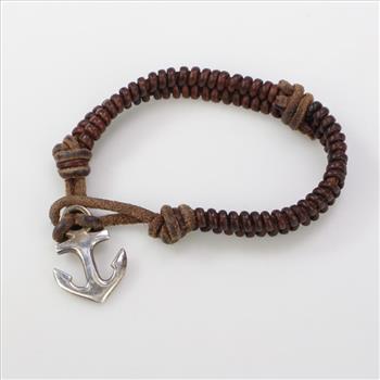 James Avery 14.81g Leather Braided Bracelet With Sterling Silver Anchor Clasp