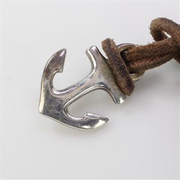 James Avery 14.81g Leather Braided Bracelet With Sterling Silver Anchor Clasp