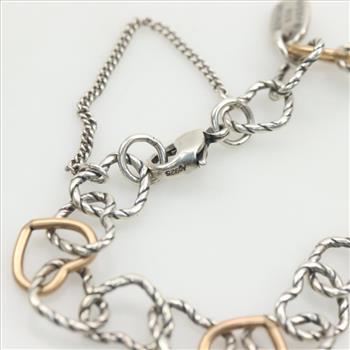 James Avery Silver And Bronze Twisted Wire Connected Hearts Charm Bracelet