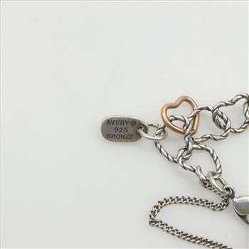 James Avery Silver And Bronze Twisted Wire Connected Hearts Charm Bracelet